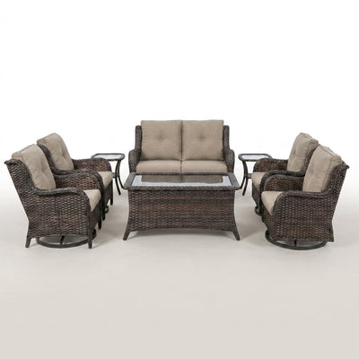 Patio Conversation Set Built for Outdoor Living, 8 Pieces, Swivel Rocking Chairs, High-Back Wicker