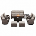 9 Pieces Patio Furniture Sets with Fire Pit Table,Swivel Chairs with 6" Thick Cushion,Sofa and Ottomans,Patio Conversation Sets for Porch Deck Garden Backyard