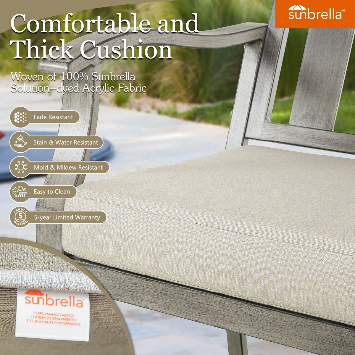 PEAKHOME Azur Rectangular Outdoor Dining Set with Sunbrella® Cushions
