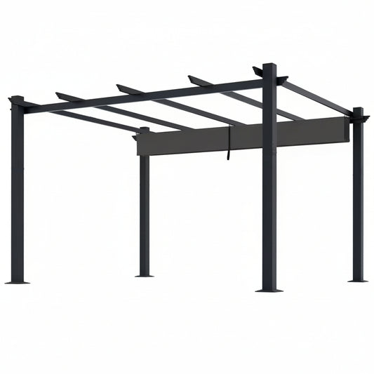 16 Ft. W X 12 Ft. D Aluminum Pergola Outdoor with Dark Gray Retractable Canopy