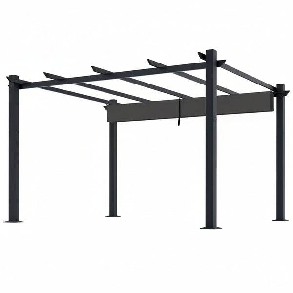16 Ft. W X 12 Ft. D Aluminum Pergola Outdoor with Dark Gray Retractable Canopy