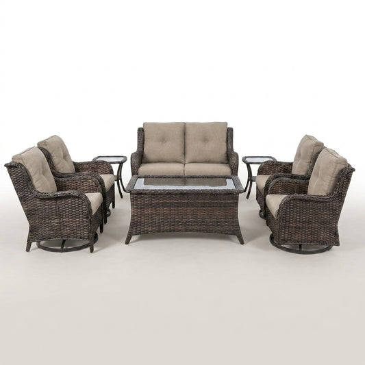 8 Pieces Patio Furniture Sets with Swivel Rocking Chairs,High-Back Rattan Patio Outdoor Conversation Set with 2-Seat Sofa & Coffee Table for Porch Deck Backyard Poolside — Studio Shot
