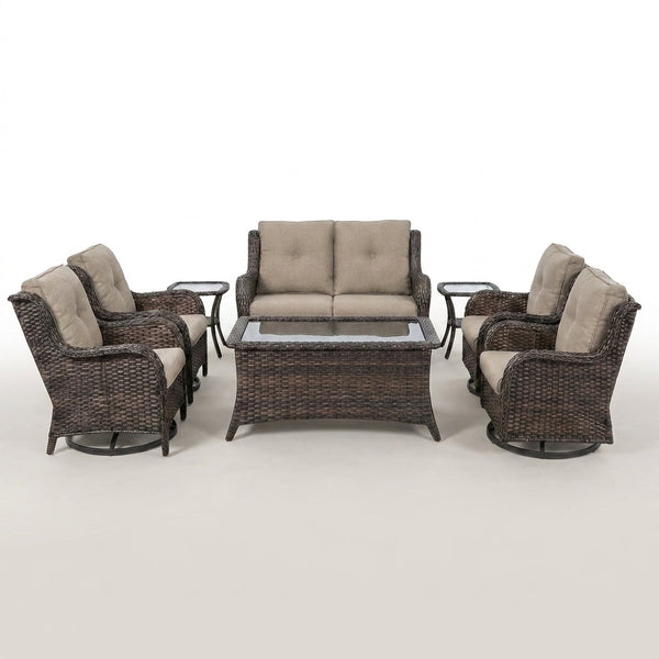 8 Pieces Patio Furniture Sets with Swivel Rocking Chairs,High-Back Rattan Patio Outdoor Conversation Set with 2-Seat Sofa & Coffee Table for Porch Deck Backyard Poolside — Studio Shot