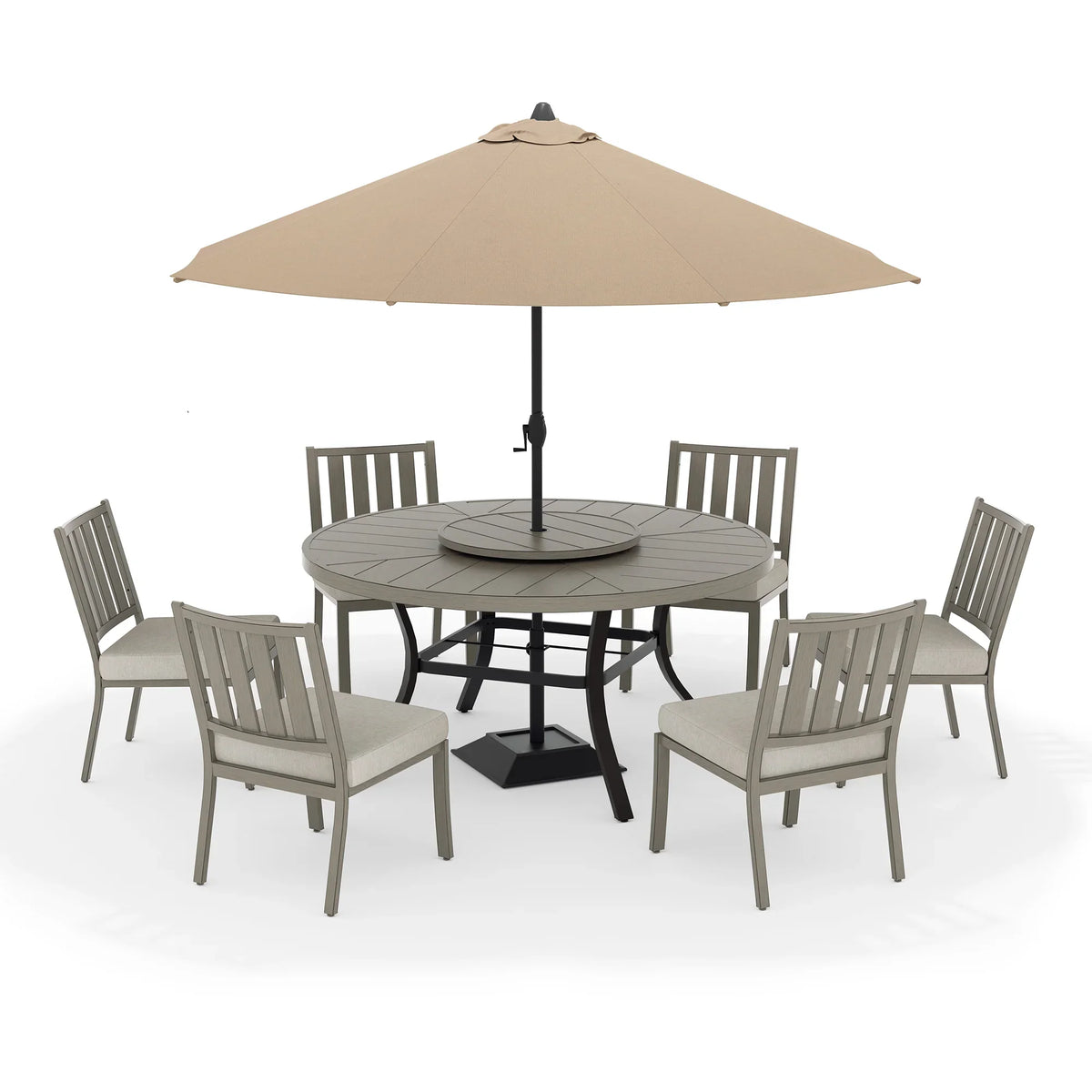 PEAKHOME Azur Patio 8PCS Round Dining Set With Lazy Susan and Sunbrella Umbrella And Cushion