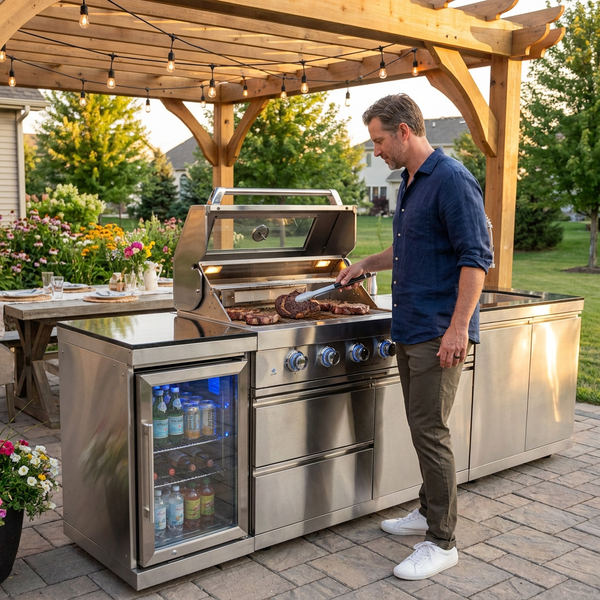 Outdoor Kitchen Kit Built for Backyard Entertaining, 4-Burner 72000 BTU, Stainless Steel, Natural Gas