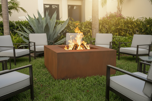 Square Corten Fire Pit Table - FREE SHIPPING