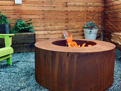 Wood-Burning Circular Corten Steel Fire Pit - FREE SHIPPING!