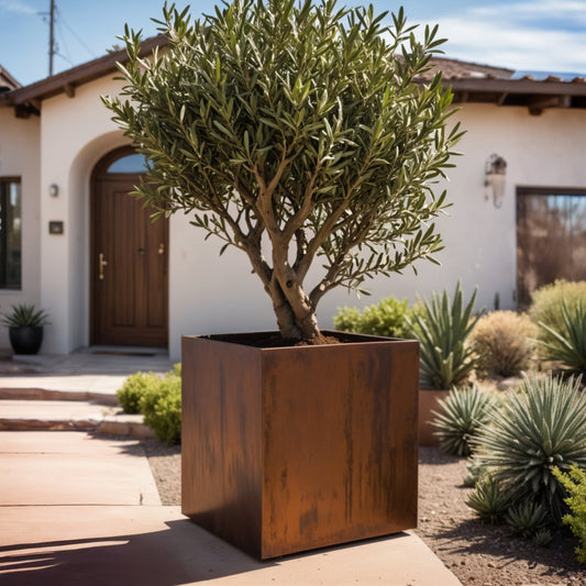 Oversized Corten Steel Cube Planters