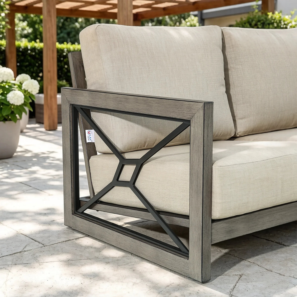 Marindo 4-Piece Faux-Wood Aluminum Swivel Patio Conversation Set with Fire Pit Table
