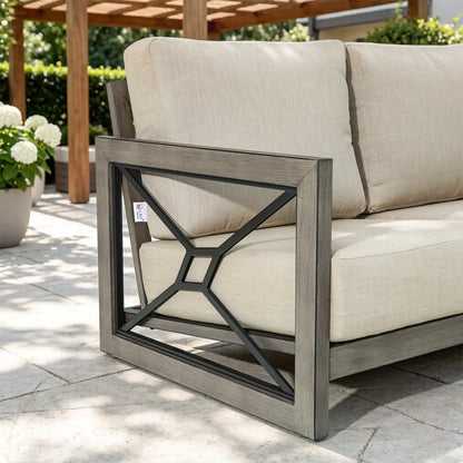 Marindo 4-Piece Faux-Wood Aluminum Swivel Patio Conversation Set with Fire Pit Table