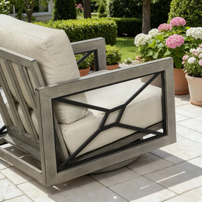 Marindo 4-Piece Faux-Wood Aluminum Swivel Patio Conversation Set with Fire Pit Table