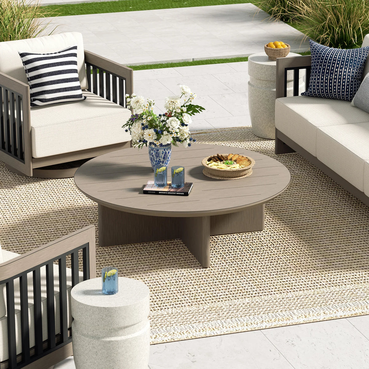 Sereno 4-Person Outdoor Lounge Chair Set With Round Coffee Table