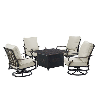 Aluminum Fire Table Set with Four Club Chairs