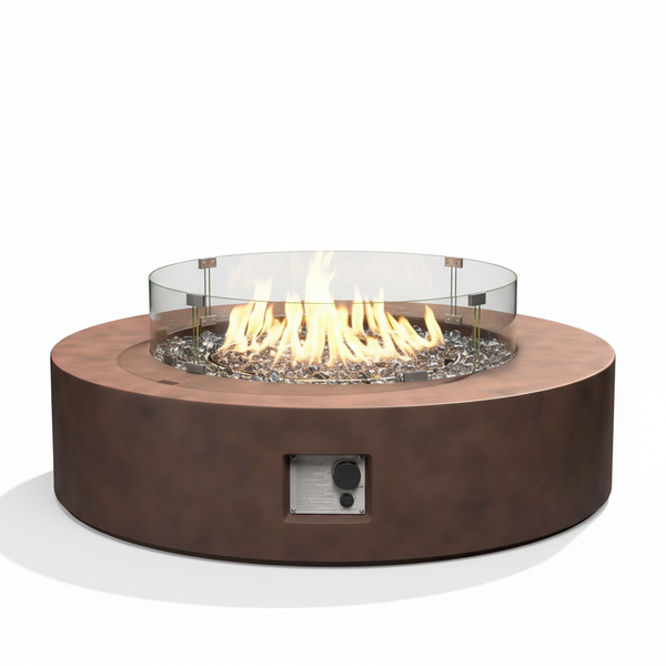 MGO Outdoor Propane Fire Pit Table with Wind Guard, Transparent Gray Fire Glass, Waterproof Cover for Garden, Backyard