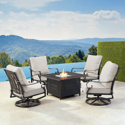 Aluminum Fire Table Set with Four Club Chairs