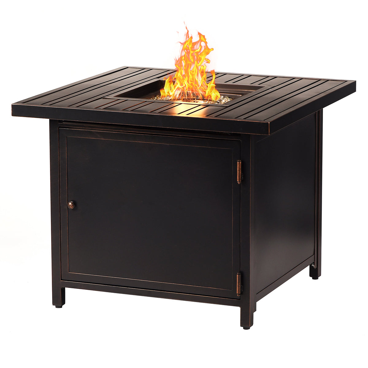 Aluminum Fire Table Bistro Set with Two Club Chairs