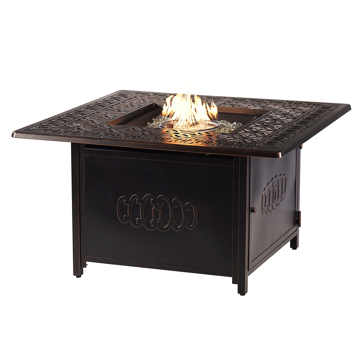 Aluminum Fire Table Set with Four Club Chairs