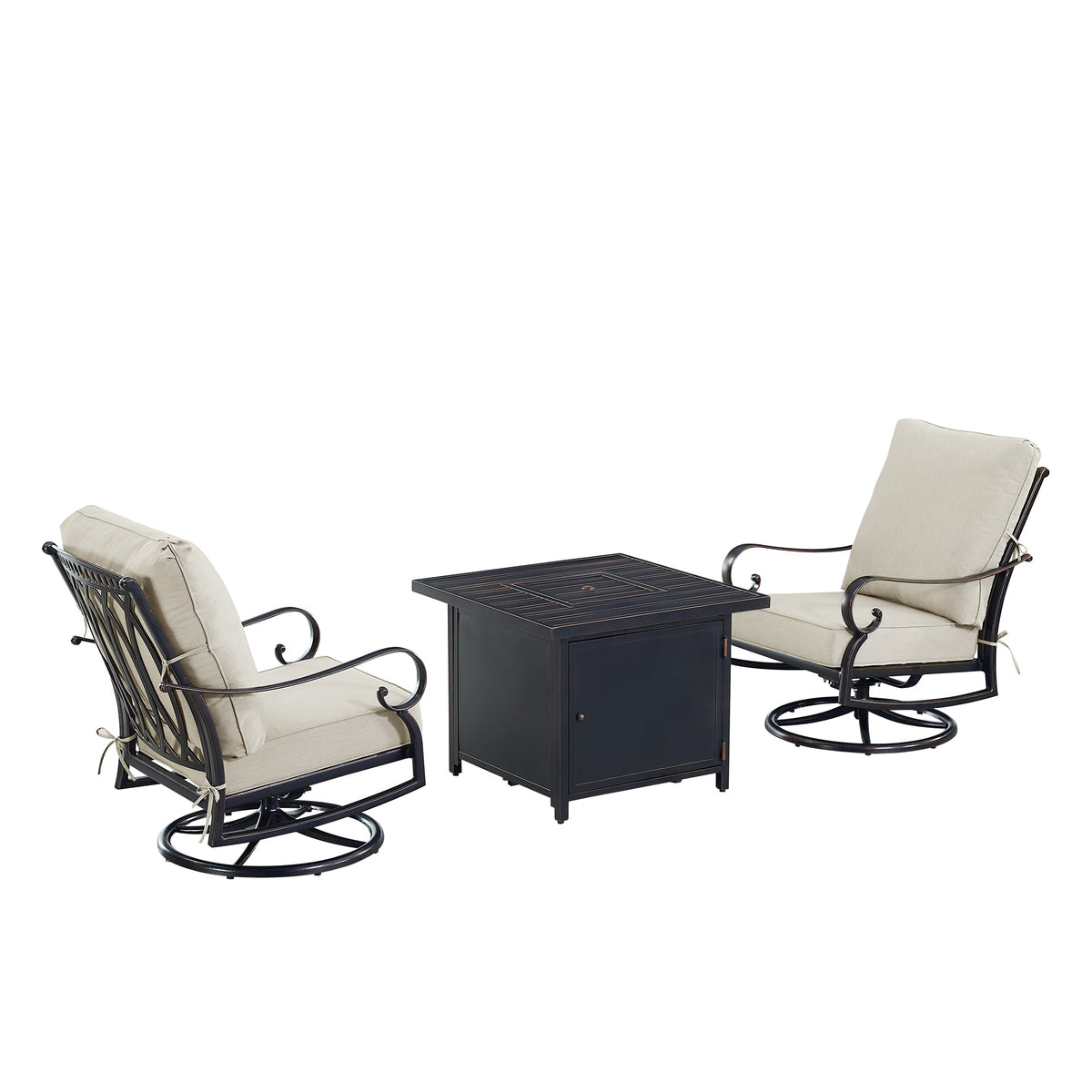 Aluminum Fire Table Bistro Set with Two Club Chairs