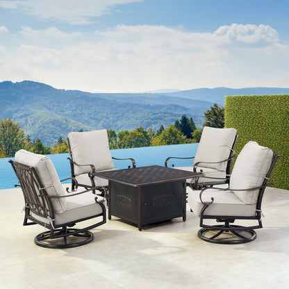 Aluminum Fire Table Set with Four Club Chairs
