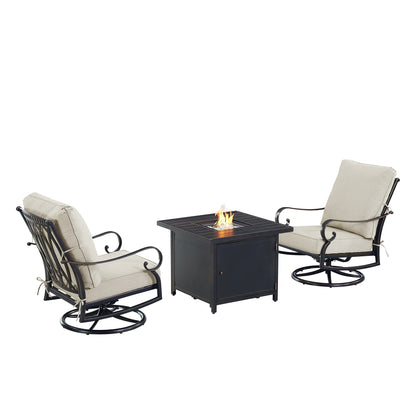 Aluminum Fire Table Bistro Set with Two Club Chairs