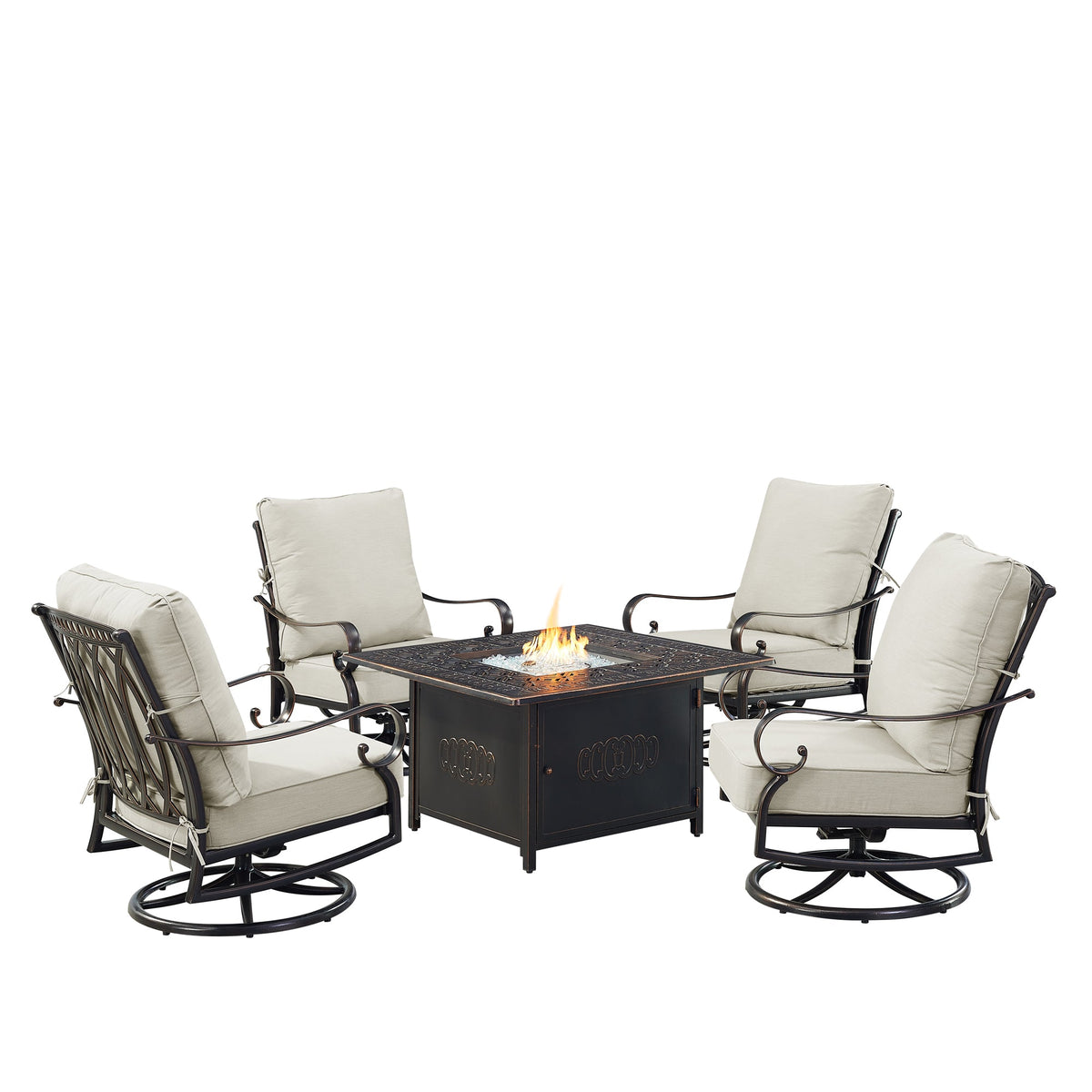 Aluminum Fire Table Set with Four Club Chairs