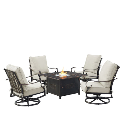 Aluminum Fire Table Set with Four Club Chairs