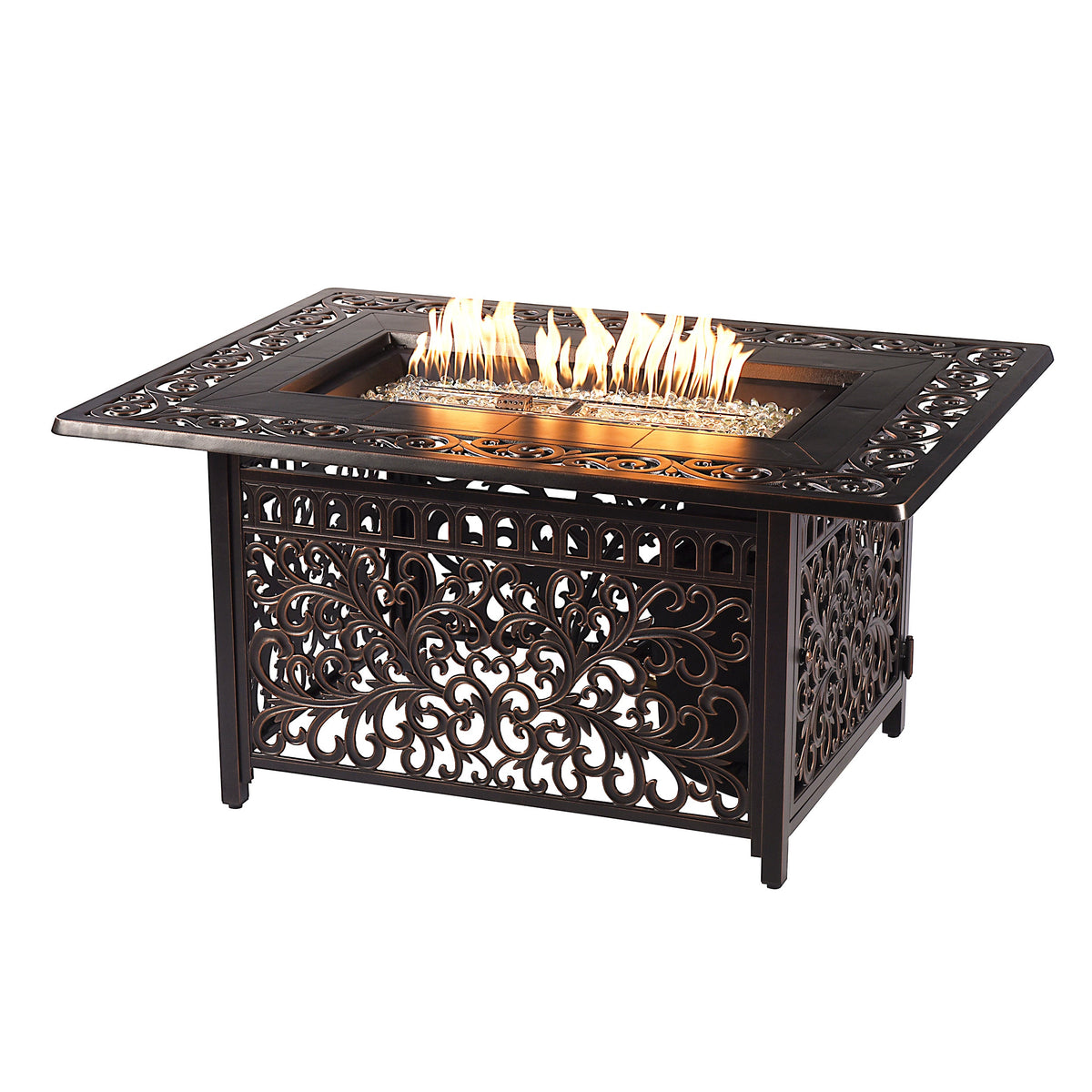 Black Aluminum Fire Table Set with Sofa and Two Club Chairs