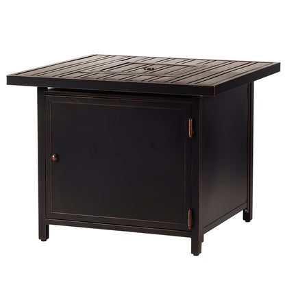 Aluminum Fire Table Bistro Set with Two Club Chairs